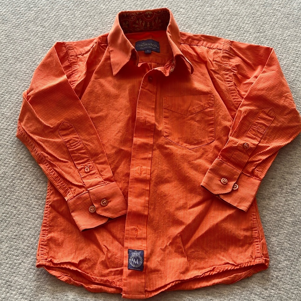 Boy’s orange pinstripe button-up long sleeved dress shirt, CiaoMarco, sz 5